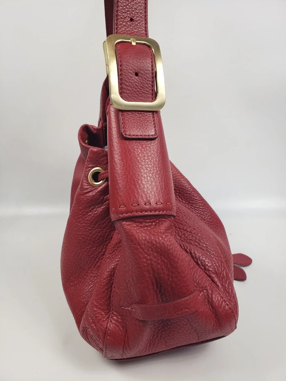 Cole Haan Red Pebble Leather Hobo Drawstring Shoulder Bag - Classic Staple
